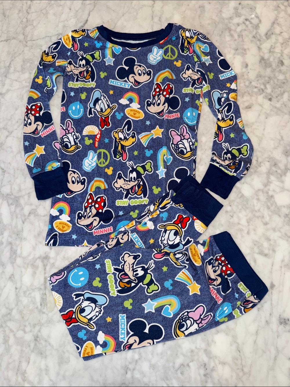 Little Sleepies x Disney Navy Blue Mickey & Friends Character Pajama Set 7/8Y
